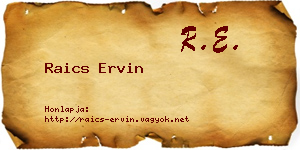 Raics Ervin névjegykártya