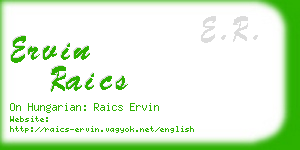 ervin raics business card